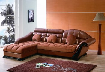 Bycast Leather & Micro Suede Two-Tone Brown Sectional Sofa [AESS-8174]