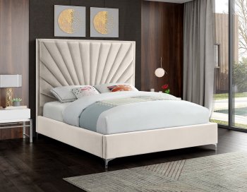 Eclipse Bed in Cream Velvet Fabric by Meridian w/Options [MRB-Eclipse Cream]