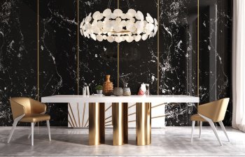 Oro Dining Table in White High Gloss by ESF w/Options [EFDS-Oro White]