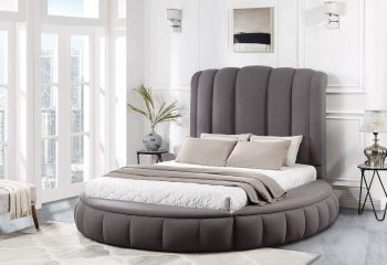 Snow Upholstered Circle Bed in Gray Fabric by Global [GFB-Snow Gray]