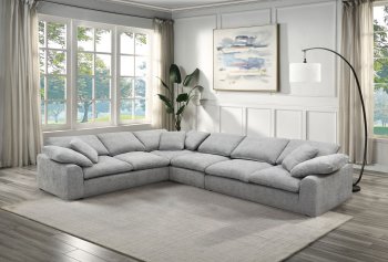 Naveen Sectional Sofa LV01563 in Gray Linen by Acme w/6 Pillows [AMSS-LV01563 Naveen]