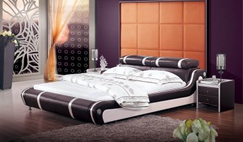 Brown Leatherette Modern Bed w/White Accents [SHBS-Taylor]