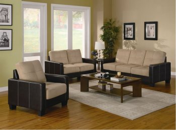 Khaki Microfiber 3Pc Living Room Set w/Dark Brown Vinyl Base [CRS-500100-Regatta]