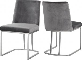 Heidi Dining Chair 728 Set of 2 Grey Velvet Fabric by Meridian [MRDC-728 Heidi Grey]