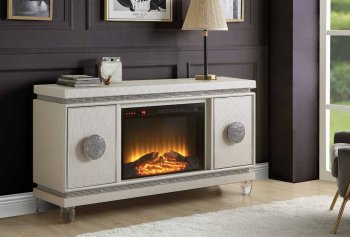 Noralie Electric Fireplace 90535 in Ivory PU by Acme [AMFP-90535 Noralie]