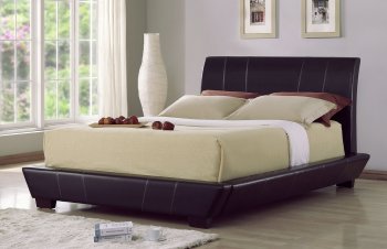 Black Leatherette Modern Platform Bed w/Contrasting Stitching [HLB-B333UB]