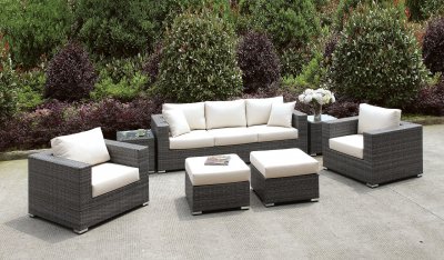 Somani CM-OS2128-19 7Pc Outdoor Patio Sofa Set in Ivory & Gray