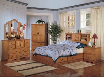 Natural Oak Finish Stylish Bedroom with Multi Storage Drawer Bed [CRBS-157-200591]