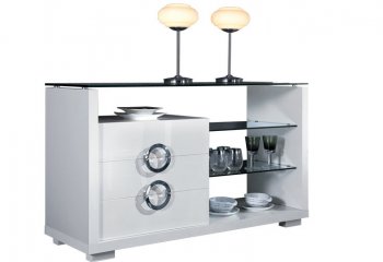 White Finish Modern Buffet w/Glass Top [GRBU-N-6316WH]