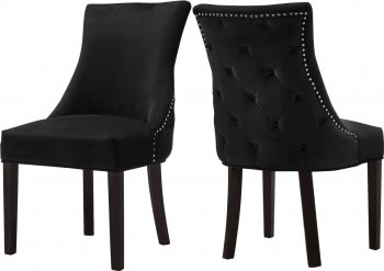 Hannah Dining Chair 774 Set of 2 Black Velvet Fabric by Meridian [MRDC-774 Hannah Black]