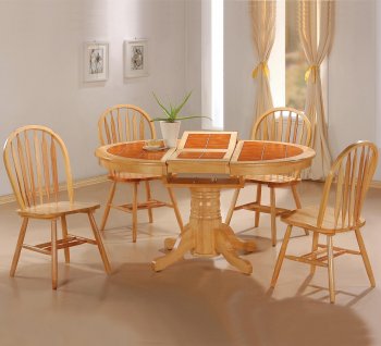 Terracotta Tile Round Top Natural Finish Modern 5Pc Dining Set [CRDS-100241]