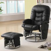 Black Letherette Modern Swivel Glider Chair w/Ottoman