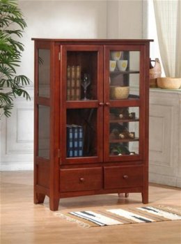 Cherry Finish Contemporary Wine Rack Curio w/Display Shelves [CRCU-100321-100323]