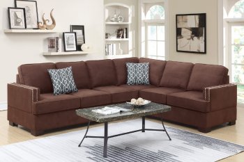 F6598 Reversible Sectional Sofa - Chocolate Microfiber - Poundex [PXSS-F6598 Chocolate]