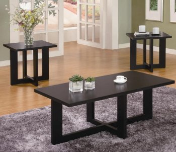 Black Finish Modern 3Pc Coffee Table Set w/Geometric Design [CRCT-701503]