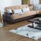 Natural Naomi L. Brown Fabric/Brown Vinyl Sectional Sofa by Suns