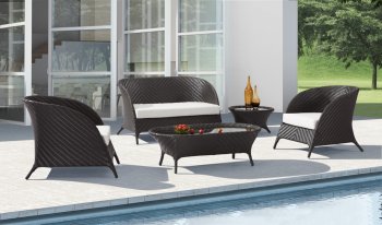 Black & White Modern Outdoor Set w/Clear Glass Top Tables [ZOUT-Newport-701200]