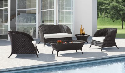 Black & White Modern Outdoor Set w/Clear Glass Top Tables