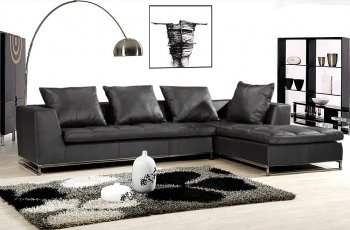 Black Full Leather Sectional Sofa W/Tufted Seat [KCSS-882-Black]