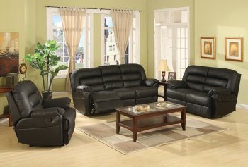 Black Bonded Full Leather Modern Reclining Sofa w/Optional Items [WDS-2098]