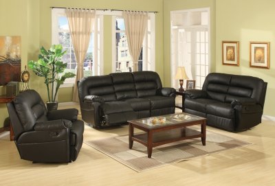 Black Bonded Full Leather Modern Reclining Sofa w/Optional Items