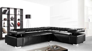 Disco Sectional Sofa Black Leather w/Adjustable Back by VIG [VGSS-0597 Disco]