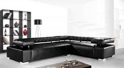 Disco Sectional Sofa Black Leather w/Adjustable Back by VIG