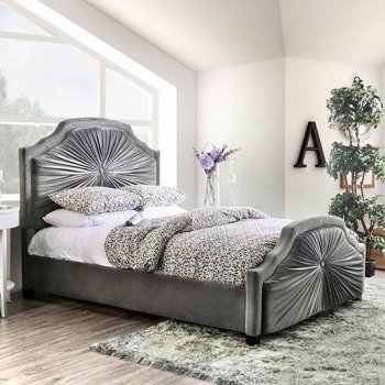 Coraline Upholstered Bed CM7398 in Gray Flannelette [FAB-CM7398-Coraline]