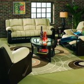 Beige Microfiber Comfortable Living Room W/Reclining Seats