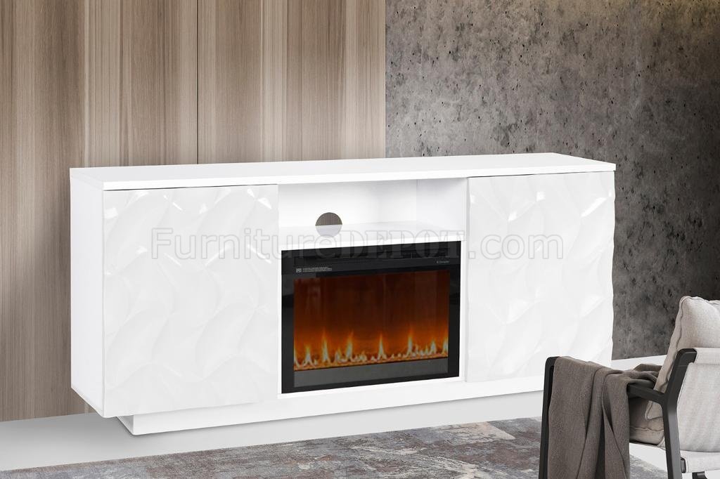 Arianna Electric Fireplace Media Console in White - Click Image to Close