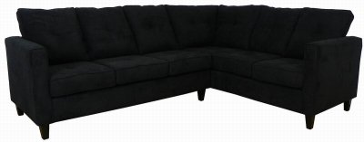 Black Fabric Contemporary Sectional Sofa w/Wooden Legs