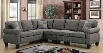 Rhian Sectional Sofa CM6329GY in Dark Gray Linen-Like Fabric [FASS-CM6329GY-Rhian-Dark Gray]