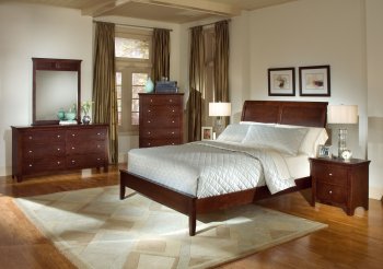 Deep Cherry Finish Contemporary Bedroom w/Low Profile Bed [HLBS-B391]