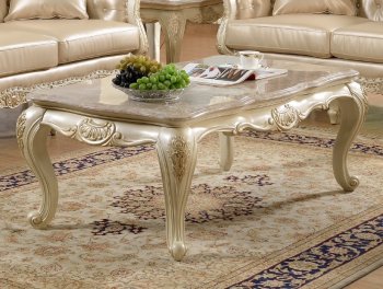 Taj Coffee Table in Antique White w/Genuine Marble & Options [ADCT-Taj-Cherry]