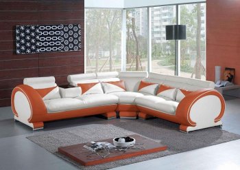 7392 Sectional Sofa in White & Orange Leather by VIG [VGSS-7392 White Orange]