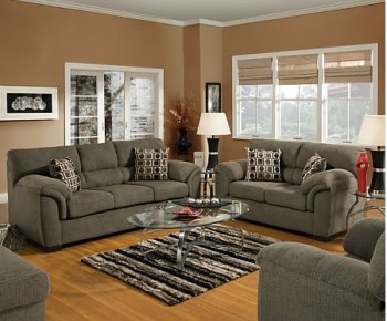 Mink Fabric Contemporary Sofa & Loveseat Set w/Colored Pillows [UDS-1787]