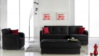 Black Leatherette Modern Sectional Convertible Sofa Bed [IKSS-VISION-Escudo Black]