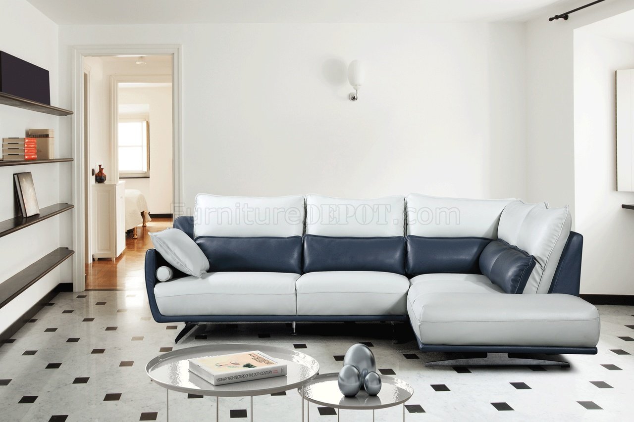 6311 Sectional Sofa in Light Grey & Blue Leather by ESF