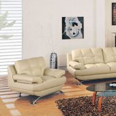 Beige Leather Modern Elegant Living Room with Tufted Seats