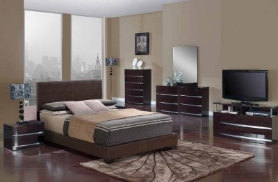 8103-Aurora Wenge Bedroom Set by Global w/Brown Bed