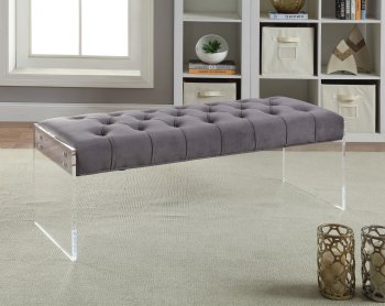 Jane Bench 103 in Grey Velvet Fabric by Meridian w/Acrylic Legs [MRBN-103 Jane Grey]