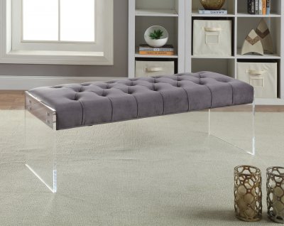 Jane Bench 103 in Grey Velvet Fabric by Meridian w/Acrylic Legs