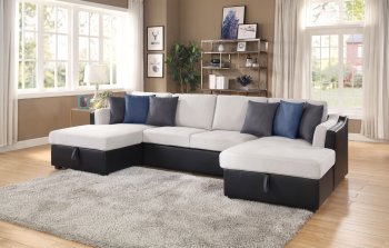 Merill Sectional Sofa 56015 in Beige Fabric & Black PU by Acme [AMSS-56015 Merill]