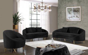 Serpentine Sofa 679 in Black Velvet Fabric by Meridian w/Options [MRS-679Black Serpentine]