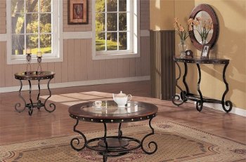 Dark Cherry & Metal Frame Traditional 3Pc Table Set [PXCT-F6247]