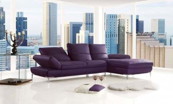 Purple Top Grain Leather Modern Sectional Sofa w/Adjustable Back [CVSS-Calvin-Purple]