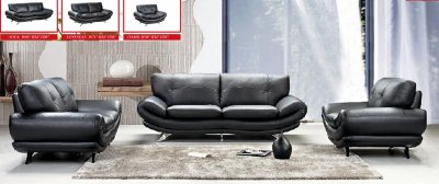 Black Bonded Leather Modern Living Room Sofa w/Options