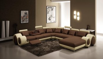 4084 Sectional Sofa in Brown & Tan Bonded or Half Leather by VIG [VGSS-VGEV4084 Brown Beige]