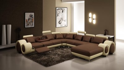 4084 Sectional Sofa in Brown & Tan Bonded or Half Leather by VIG