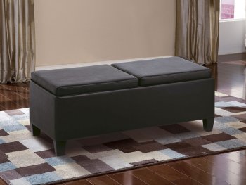 Contemporary Black Leather Coffee Table w/Two Flip Tray Tops [HLCT-T477C]